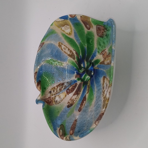 Vintage Murano Art Glass Tutti Frutti Bowl Candy Dish Silver Aventurine